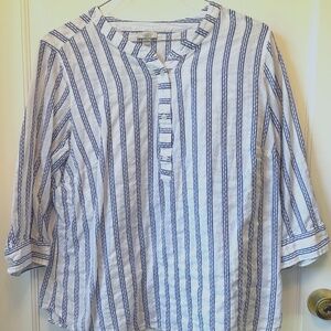 TALBOTS 2X blue white striped blouse fits more like 1X